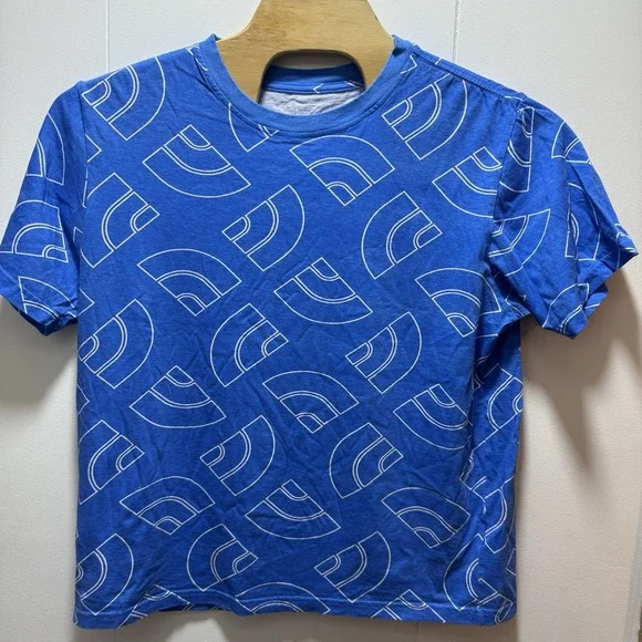 The North Face Shirt‎ Mens Size Large Short Sleeve Blue All Over Print Logo