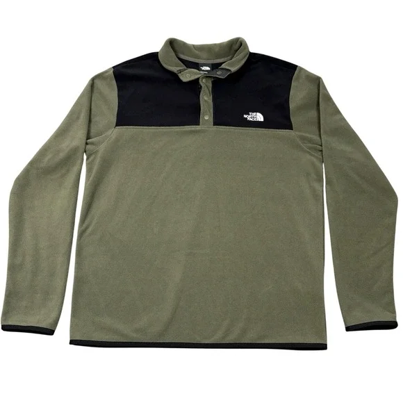 The North Face TKA Glacier Snap Neck Pullover Fleece Men Large Taupe Green Black