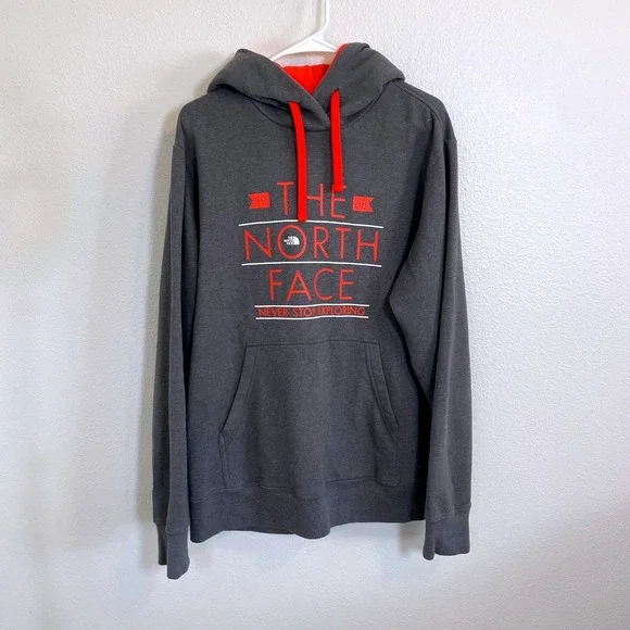 The‎ North Face Men's Large Gray Hoodie Graphic Pullover Sweatshirt Orange Grey