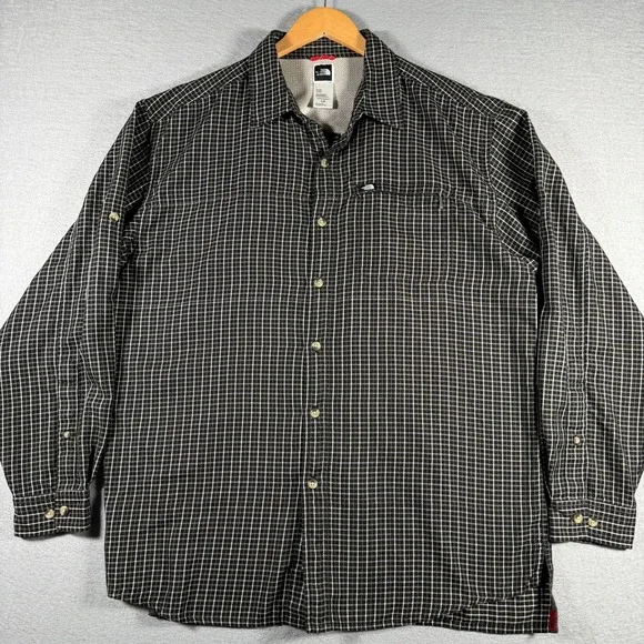 The North Face Mens Large Black White Grid Check Long Sleeve Button Down Shirt
