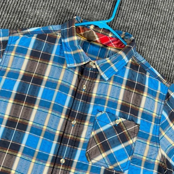 The North Face Shirt Mens Large Blue Plaid Short Sleeve Button Up Hiking Camping