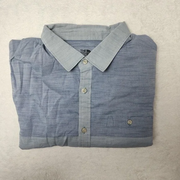 The North Face Shirt Mens XL Blue Colorblock Cotton Short Sleeve Button Up