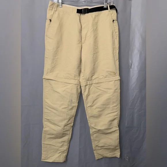The North Face Adult Mens Convertible Pant Shorts 34 Tan Khaki Belted Outdoor