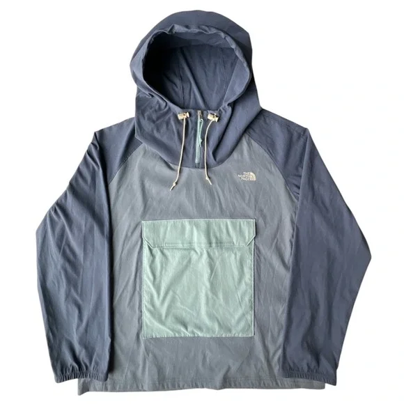 The North Face Class V Fanorak XL Blue Hooded Windbreaker Pullover Jacket Hike