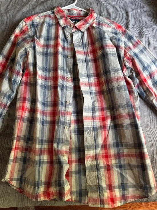 The North Face Men's Red, Blue & White Plaid Button-Down Shirt