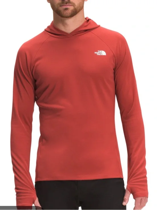 The North Face Wander Coral-Red Hooded Long Sleeve shirt Size L NEW