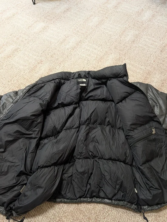 Vintage The North Face Men's Puffer Jacket in Charcoal and Black