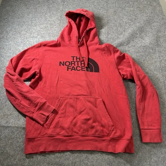 The North Face Sweater Mens Medium Red Pullover Hoodie Cotton Blend Pocket