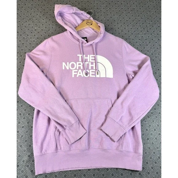 The North Face Hoodie Mens M Pullover Sweatshirt Logo Fleece Spellout Purple