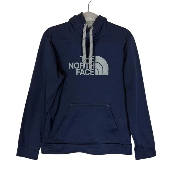 The North Face Hoodie Mens Small Blue Pullover Fleece Logo Graphic Kangaroo‎