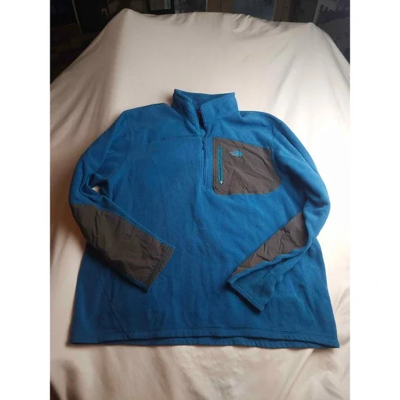 The North Face Mens XXL Blue Quarter Zip Fleece Pullover Grey Panels
