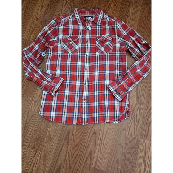 The‎ North Face Red Blue Plaid Long Sleeve Button Up Shirt Men's L Ca Heritage