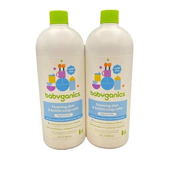 Babyganics Foaming Dish &‎ Bottle Soap , Fragrance Free, 32oz, 2 Pack, Sealed