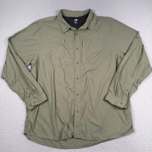 The North Face Shirt Men 2XL Ripstop‎ Button Up Roll Tab Sleeve Zip Pocket *Flaw