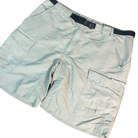 The North‎ Face Cargo Shorts Mens Large Beige/Gray Nylon Hiking Belted Utility