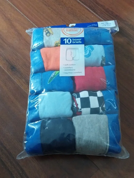 Wonder Nation 10-Pack Boys Boxer Briefs - Blue/Red/Gray Mix