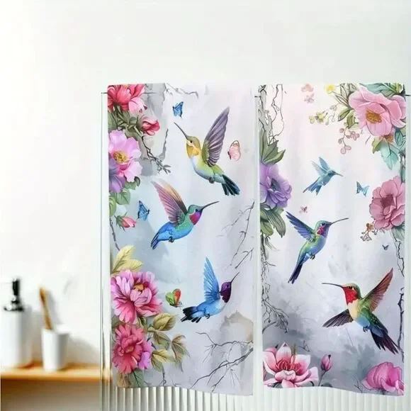 Set of 2 Hummingbird Butterfly Bathroom Kitchen Decorative Towels 18