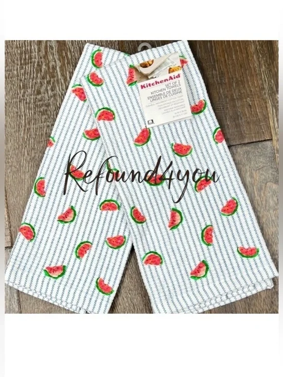 KitchenAid - ‘Watermelon - stripes’ dish towels (2). NWT. Firm!