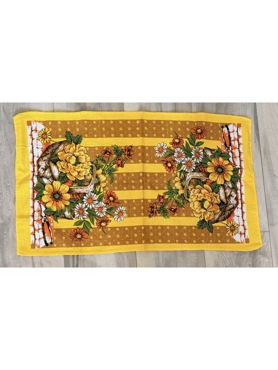 Vtg Sun Dri Cotton Tea Dish Towel Yellow Orange Brazil 1960s 1970s Flowers Exc