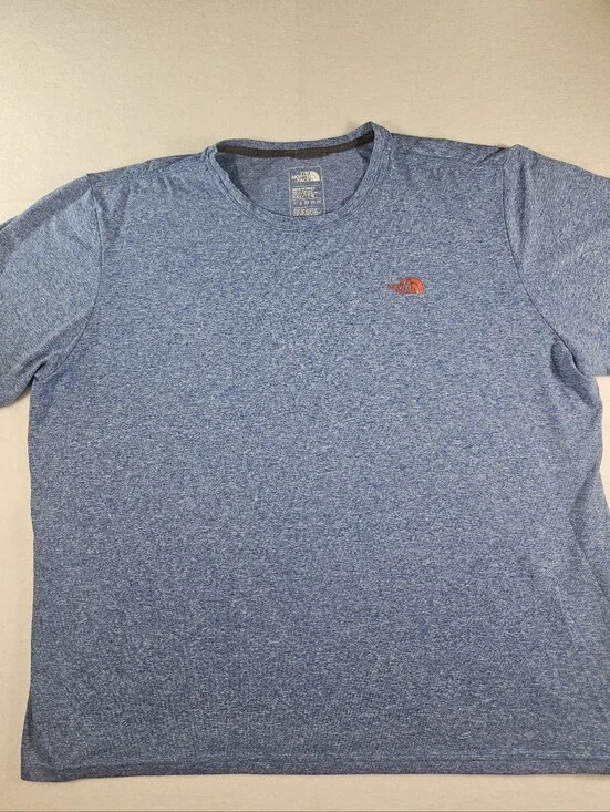 North Face Heathered Light Blue T- Shirt with Bright Red/Orange Logo Men's XXL