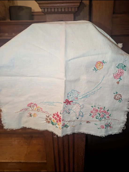 Hand Embroidered Cross Stitch Sheep Motif Cottagecore GrandmaCore Vintage Cottag