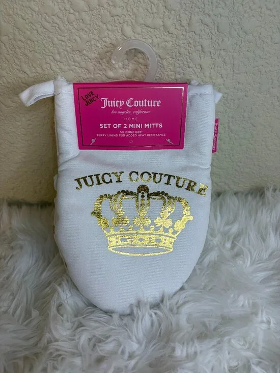 Juicy Couture Love Juicy Gold Crown Mini Oven Mitt Set Kitchen Decor NWT