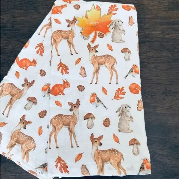 Fall Forest Autumn Woodland Deer Rabbit Birds Kitchen Dish Towels