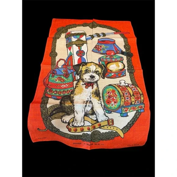 Vintage Skipper Dog By Ulster Irish Linen Tea Towel Lg 19