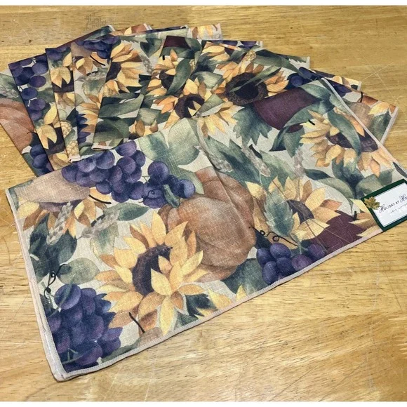 Holiday At Home Fall Sunflower Pumpkin Grape Cloth Napkins Set Of 9 17x17