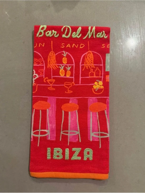 Anthropologie Red & Pink Ibiza Bar Del Mar Kitchen Towel
