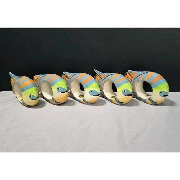 Tropical Fish Napkin Holders VTG Hand Carved Hand Painted 80s 90s