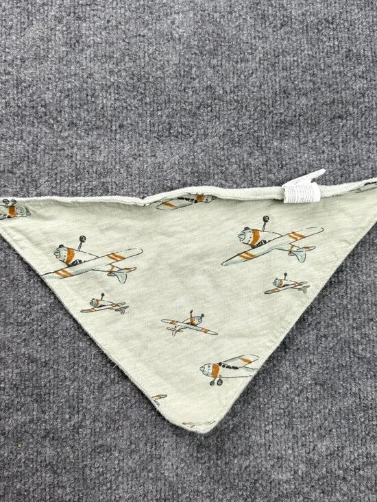 Baby Boys Bandana Bib Airplane Print Green Snap Closure