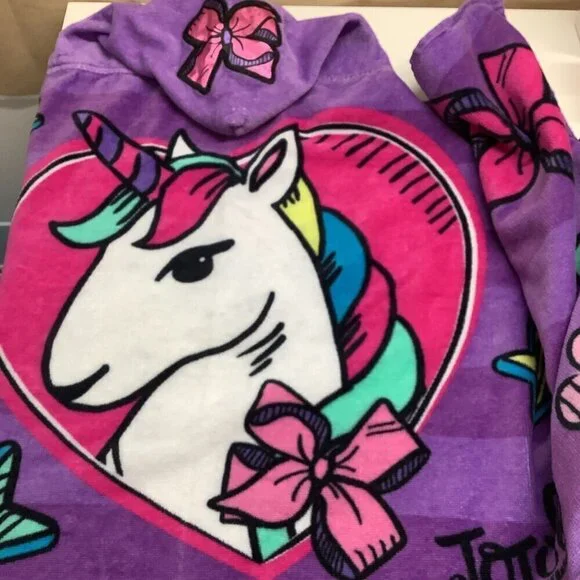 JoJo Siwa Hooded Beach Pool Bath Towel Purple Unicorn Hearts & Hair BowsPreloved