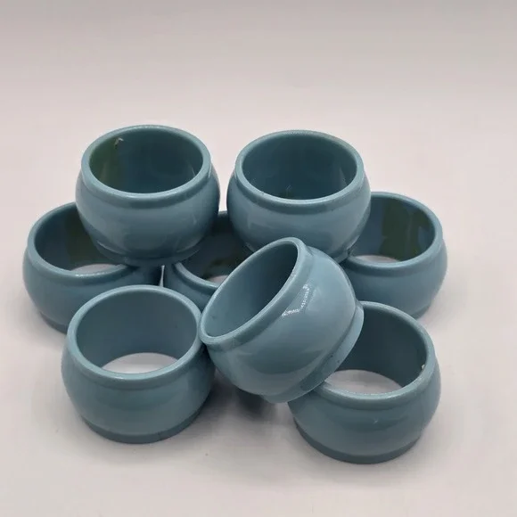 Vintage Napkin Rings Blue Plastic Set Of 8 Taiwan