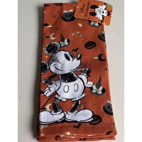 2 Pack Disney Mickey Mouse Halloween Kitchen Towels Jack O Lantern Witch Hat NEW