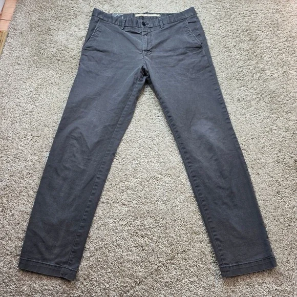Banana Republic Lived-In Chino Pants Mens 33x32 Gray Skinny Fit Stretch Casual