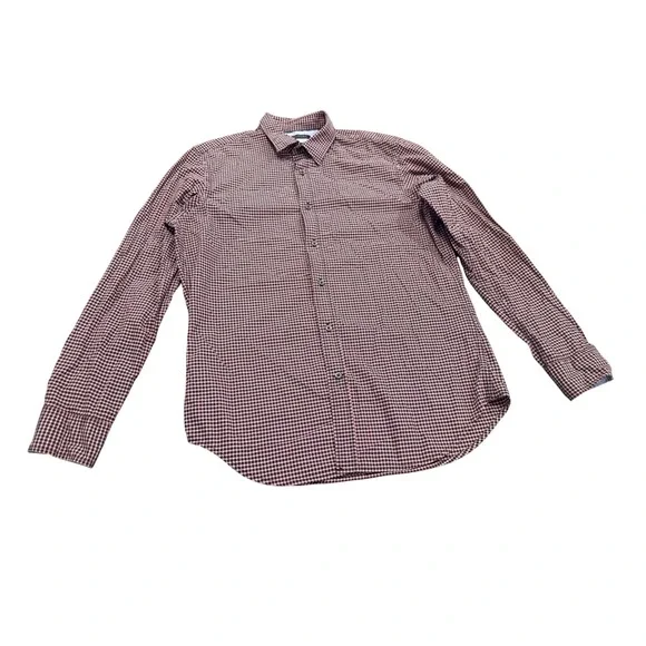 Banana Republic Custom 078 Wash Shirt Mens Medium Slim Fit Gingham Navy Burgundy