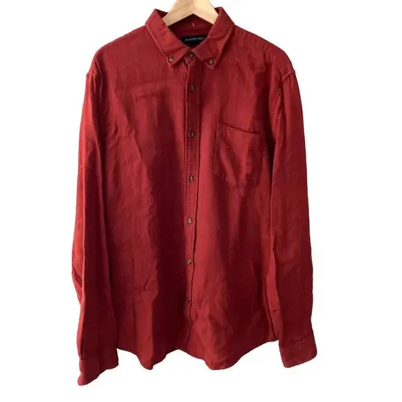 Banana Republic Flannel Button Up Shirt - Standard Fit - Red Orange - XL