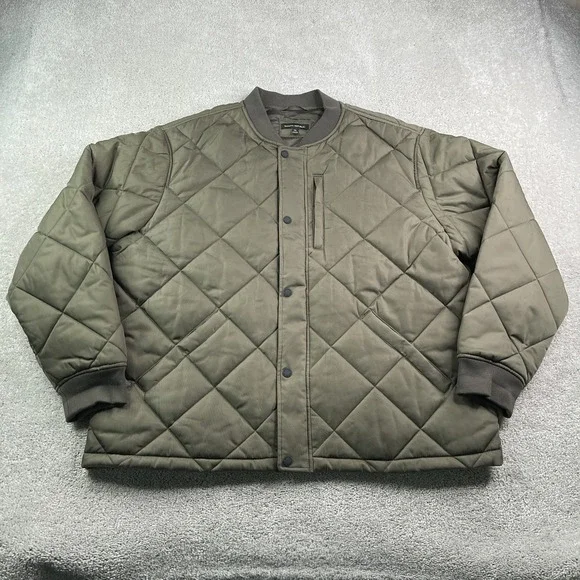Banana Republic Jacket Mens XXL Olive Green Quilted Bomber Snap Zip Up Coat