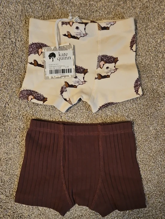 NWT Kate Quinn Boxer Brief Set Mahogany Hedgehog 2-3T Organic Cotton Boys Boxers
