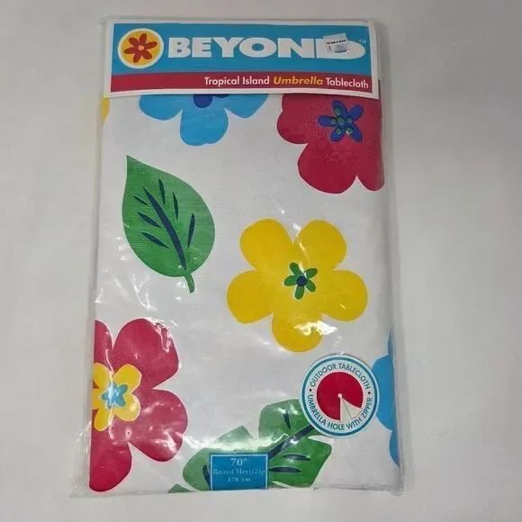 VINTAGE BED BATH & BEYOND UMBRELLA TABLECLOTH SUMMER FLORAL 70