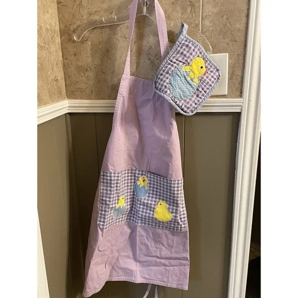 Pink Easter Chick Kitchen Apron‎ With Matching Hot Pad