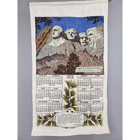 Vintage Linen‎ Wall Hanging 1978 Calendar Mount Rushmore Souvenir Grandma Decor