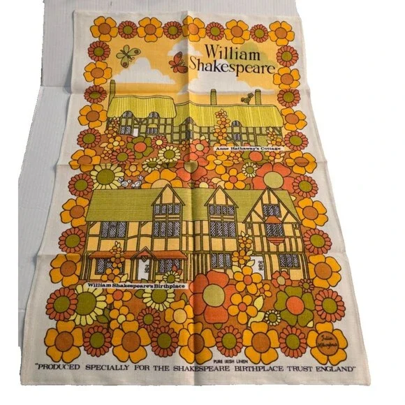 Shakespeare Stratford Upon Avon VTG Pure Linen Tea Kitchen Towel England 19x30