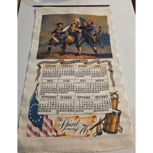 Kay Dee Spirit of 76 Linen Tea Towel Calendar 1976 with Box 17