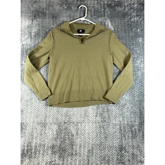 Banana‎ Republic Sweater Mens Medium Olive Green Italian Merino Wool Quarter Zip