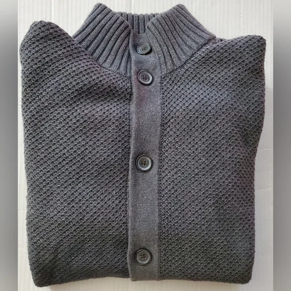 Banana Republic Men's Grey Mock Collar Cardigan Knit Sweater‎ Size XL