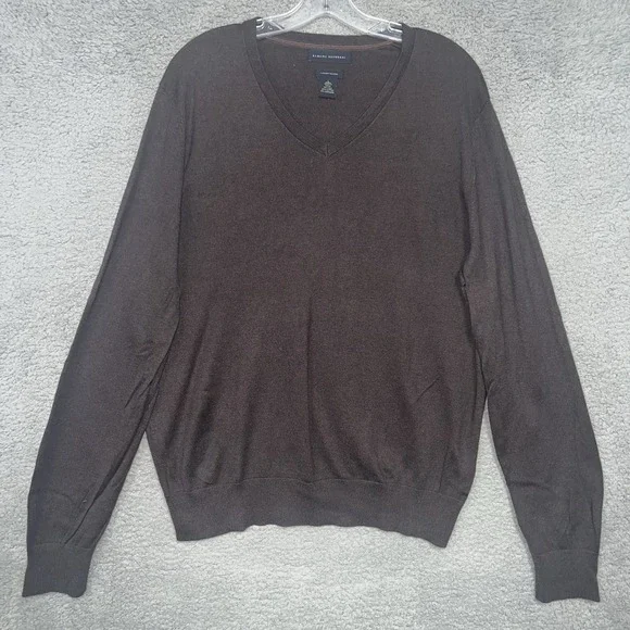 Banana Republic‎ Sweater Men's Sz L Brown Cashmere Silk Luxury Blend V Neck