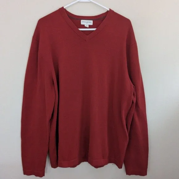 Banana Republic Mens Red V Neck Long Sleeve Cotton‎ Sweater Size XL