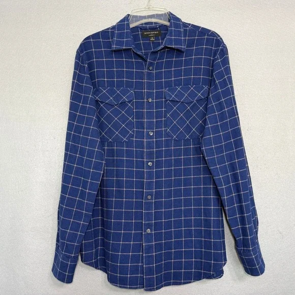 Banana Republic Mens Blue Plaid Button Up‎ Shirt Size M Flannel Classiccore